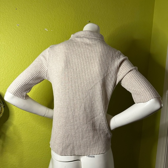 Zara Cream Ribbed Button-up Collared Top - Picture 4 of 5